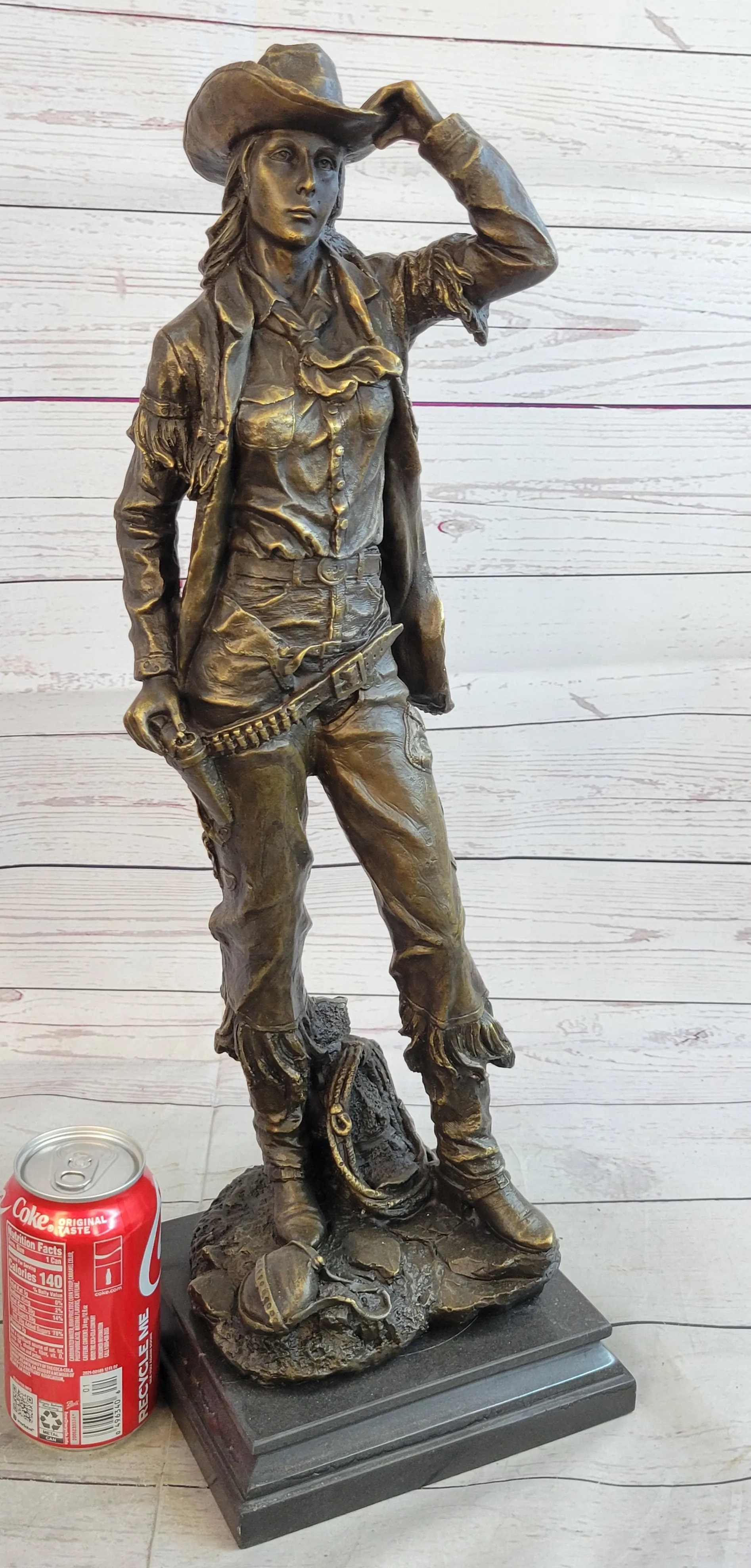 Cowgirl Female Cowboy Bronze Statue Sculpture Western Country Figure 22" X 7"