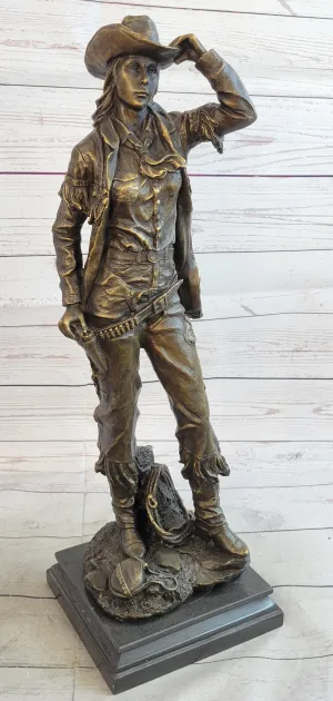 Cowgirl Female Cowboy Bronze Statue Sculpture Western Country Figure 22" X 7"