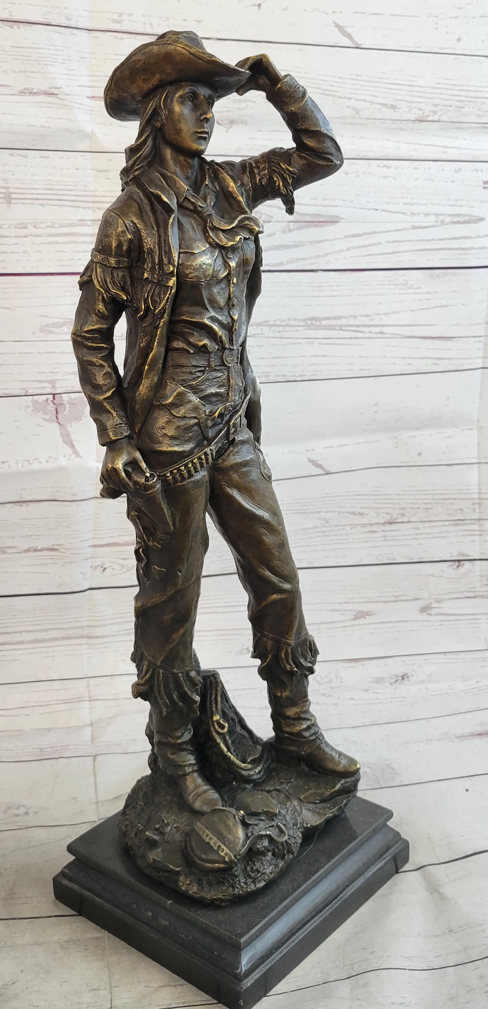 Cowgirl Female Cowboy Bronze Statue Sculpture Western Country Figure 22" X 7"