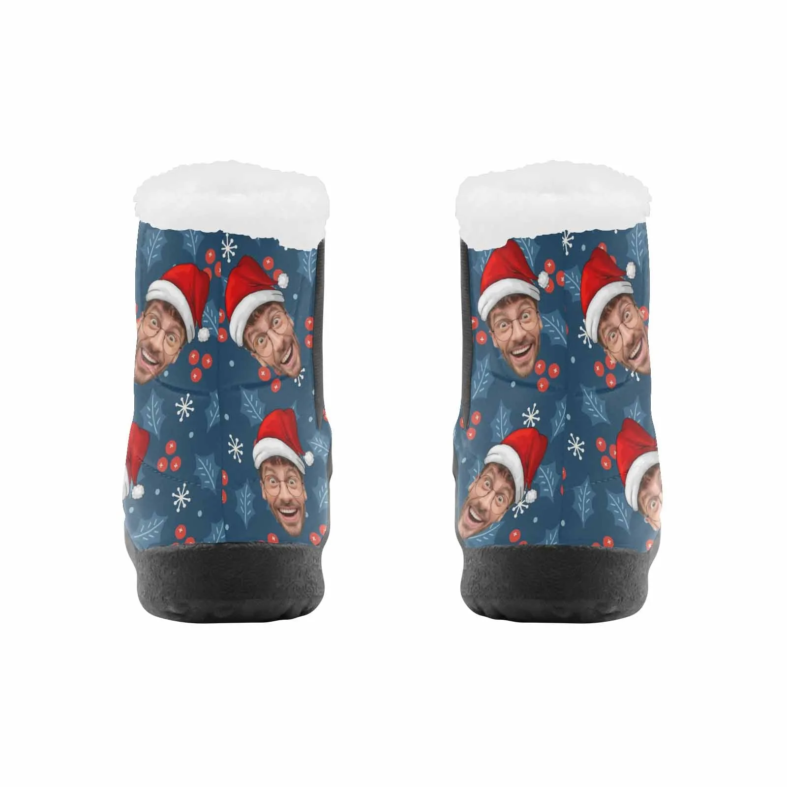 Custom Face Christmas Hat Blue Cotton-Padded Shoes Snow Boots for Men Women