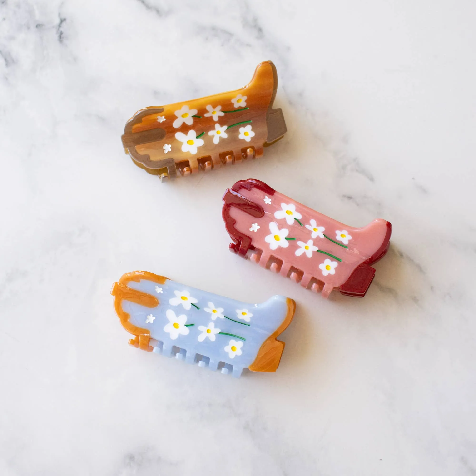 Eco Daisy Flower Cowboy Boots Hair Claw Clip