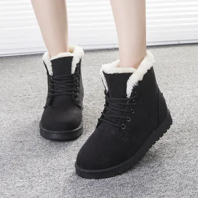 Female Soft Waterproof Suede Moccasins Martin Ankle Boots Winter Snow Boots Inside Faux Fur