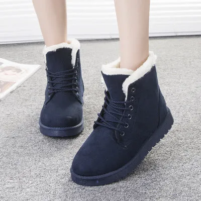 Female Soft Waterproof Suede Moccasins Martin Ankle Boots Winter Snow Boots Inside Faux Fur
