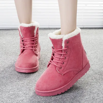 Female Soft Waterproof Suede Moccasins Martin Ankle Boots Winter Snow Boots Inside Faux Fur
