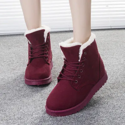 Female Soft Waterproof Suede Moccasins Martin Ankle Boots Winter Snow Boots Inside Faux Fur