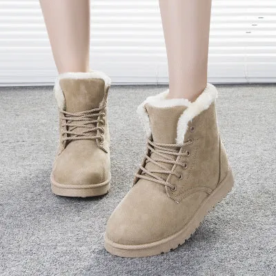 Female Soft Waterproof Suede Moccasins Martin Ankle Boots Winter Snow Boots Inside Faux Fur