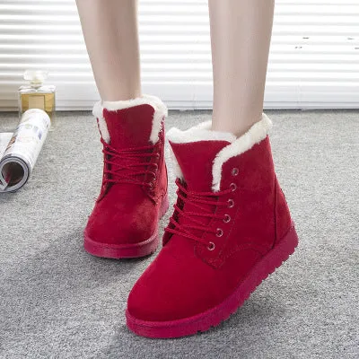 Female Soft Waterproof Suede Moccasins Martin Ankle Boots Winter Snow Boots Inside Faux Fur
