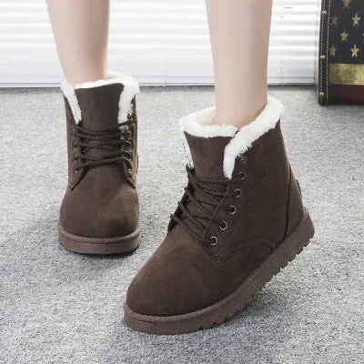 Female Soft Waterproof Suede Moccasins Martin Ankle Boots Winter Snow Boots Inside Faux Fur