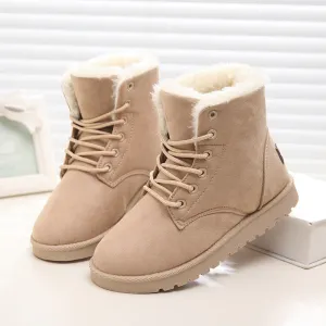 Female Soft Waterproof Suede Moccasins Martin Ankle Boots Winter Snow Boots Inside Faux Fur