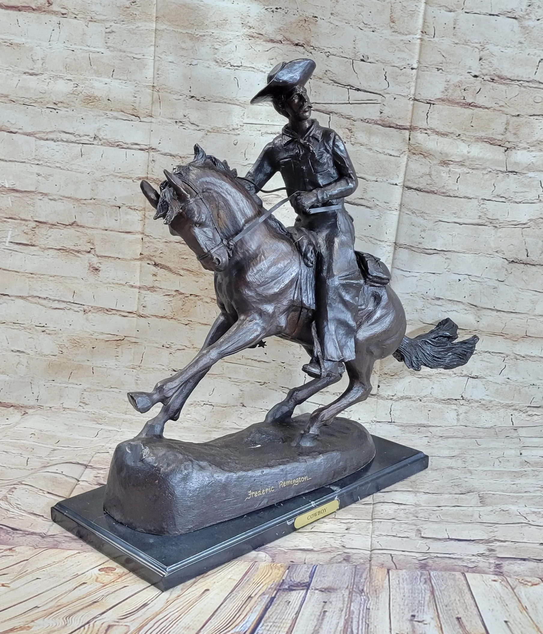 Frederic Remington COWBOY on Horseback Bronze Sculpture Statue Western Decor