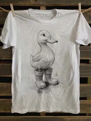 Fun Duck in Boots Print Casual Short Sleeve T-Shirt