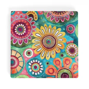 Funky Retro Daisy Flowers Square Ceramic Coasters - Set of 4