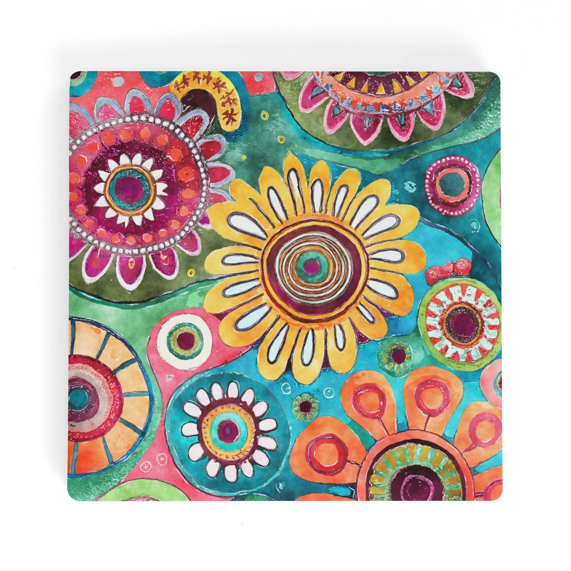 Funky Retro Daisy Flowers Square Ceramic Coasters - Set of 4