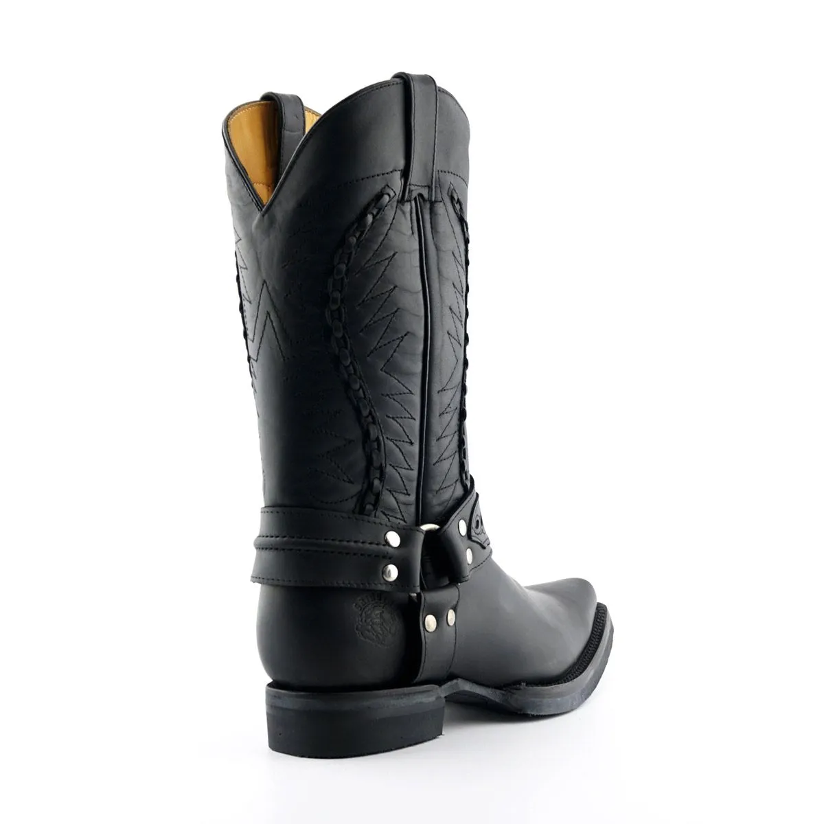 Grinders - Galveston Black Leather Cowboy / Western  Style Boots