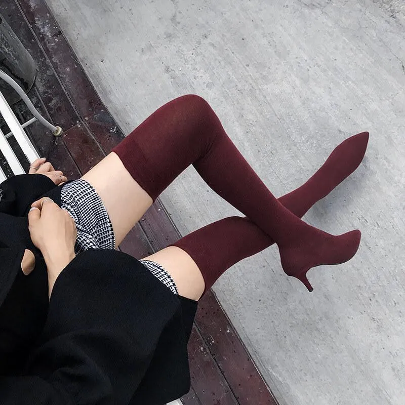 High Heel Pointed Toe Over Knee Sock Boots