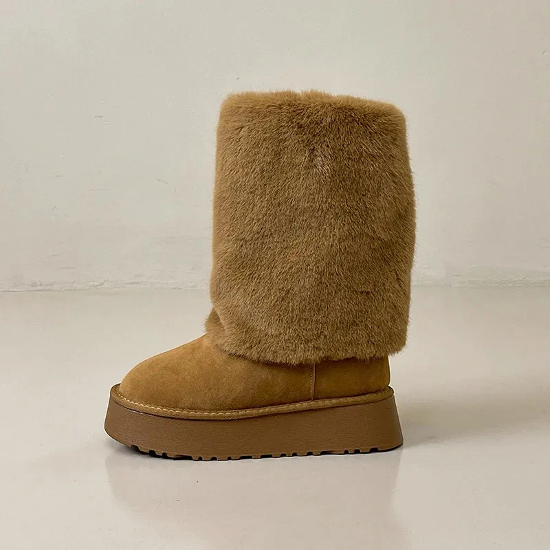 Hnzxzm Winter Keep Warm Plush Women Snow Boots Fashion Comfort Platform Flats Non Slip Shoes Women's Mid Calf Booties