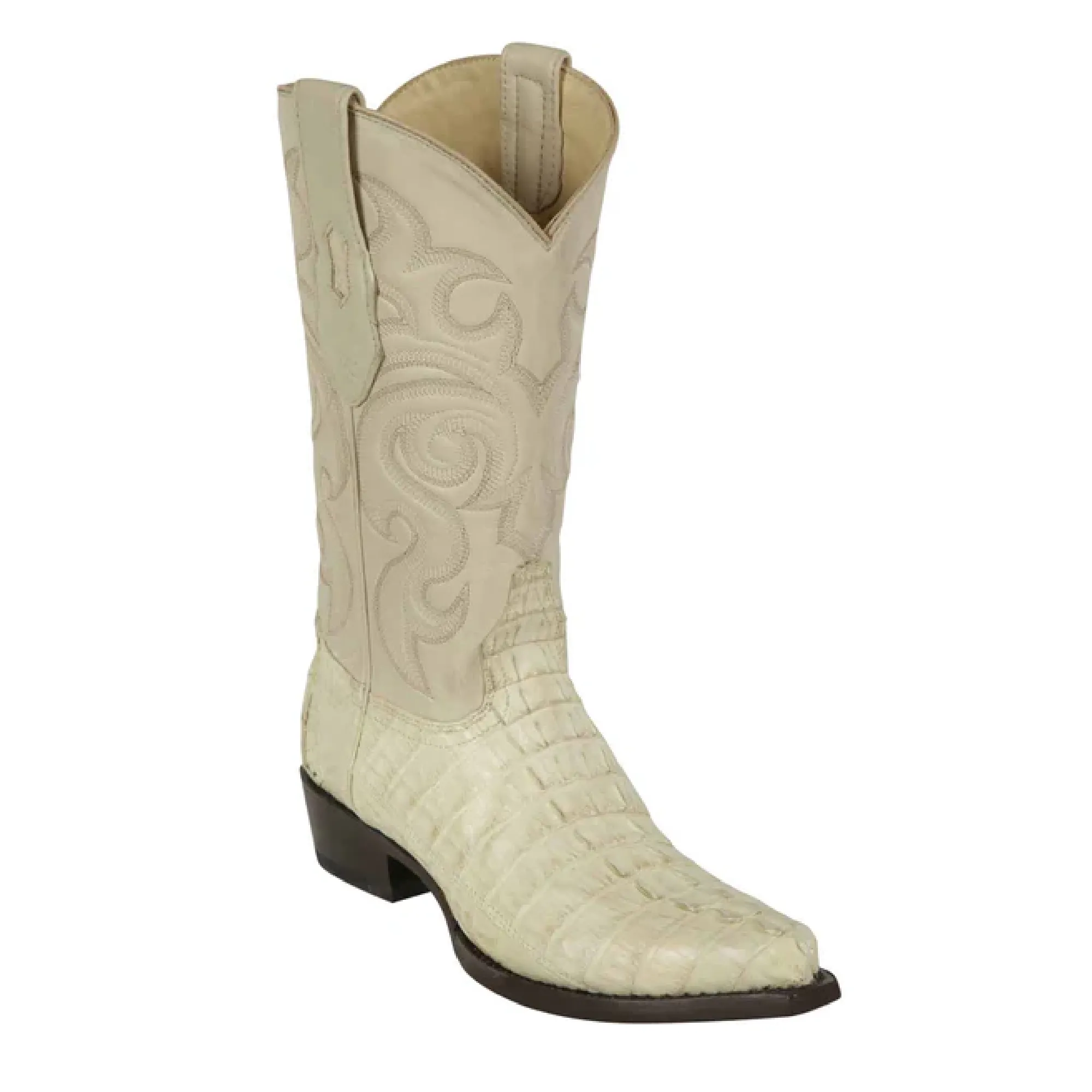 Los Altos Boots Mens #940104 Snip Toe | Genuine Caiman Tail Boots | Color Winter White