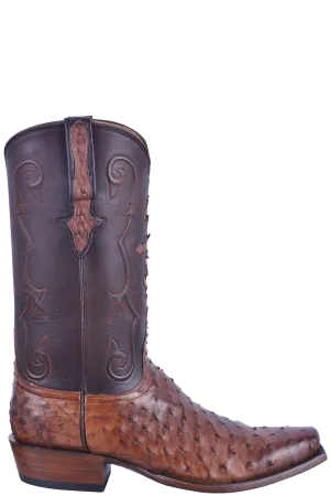 Lucchese Men's Full Quill Ostrich Cowboy Boots - Antique Chocolate