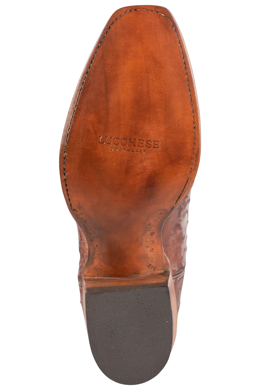 Lucchese Men's Full Quill Ostrich Cowboy Boots - Antique Mahogany