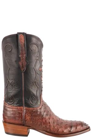 Lucchese Men's Full Quill Ostrich Cowboy Boots - Antique Mahogany