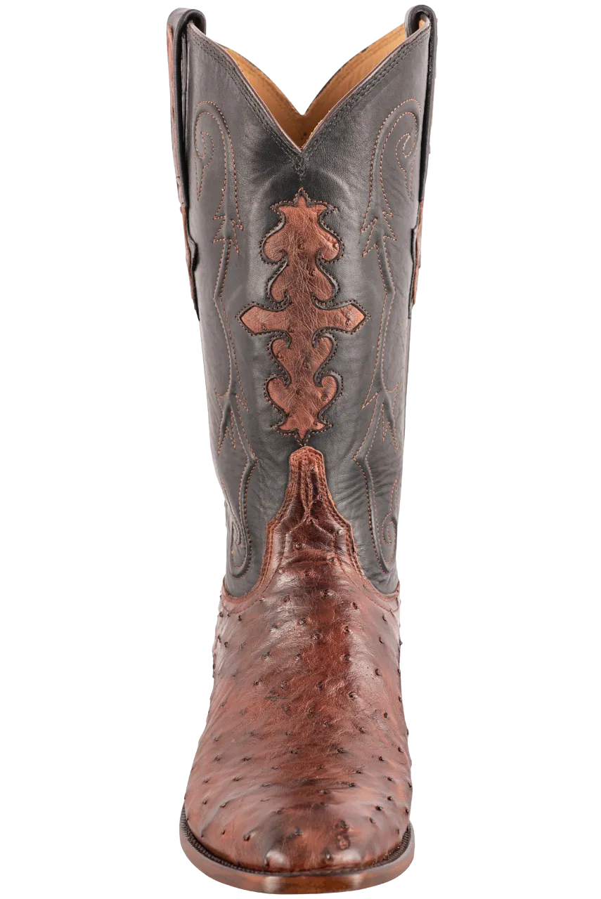 Lucchese Men's Full Quill Ostrich Cowboy Boots - Antique Mahogany