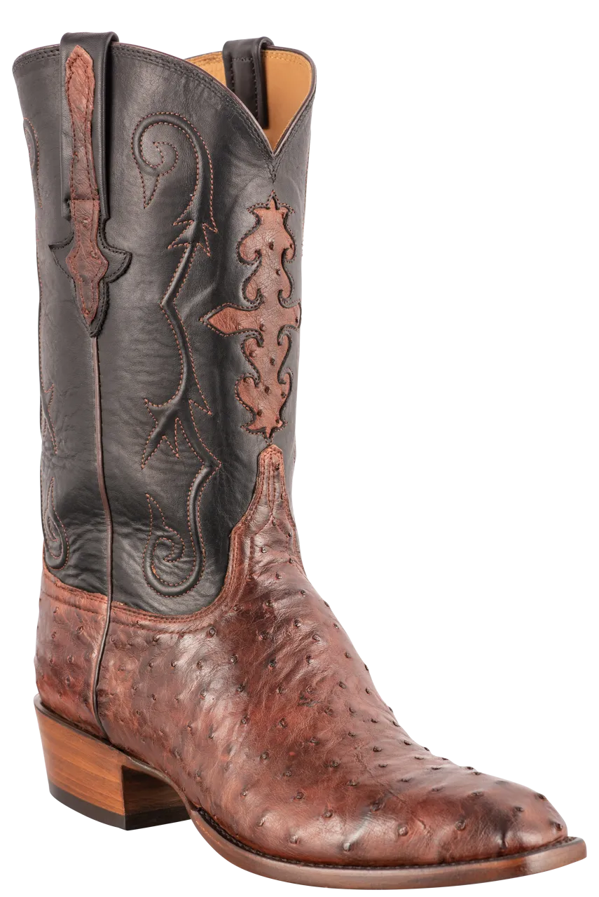 Lucchese Men's Full Quill Ostrich Cowboy Boots - Antique Mahogany