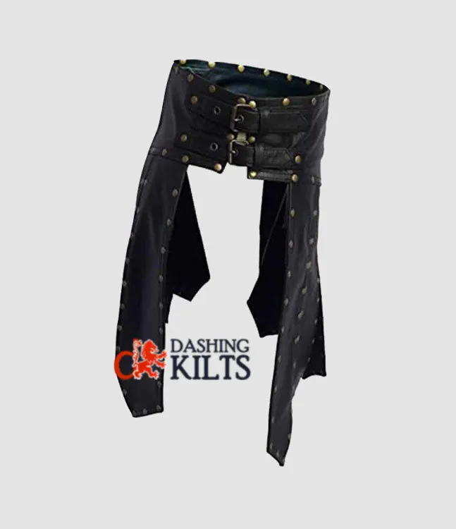 Men Black Leather Gladiator Kilt