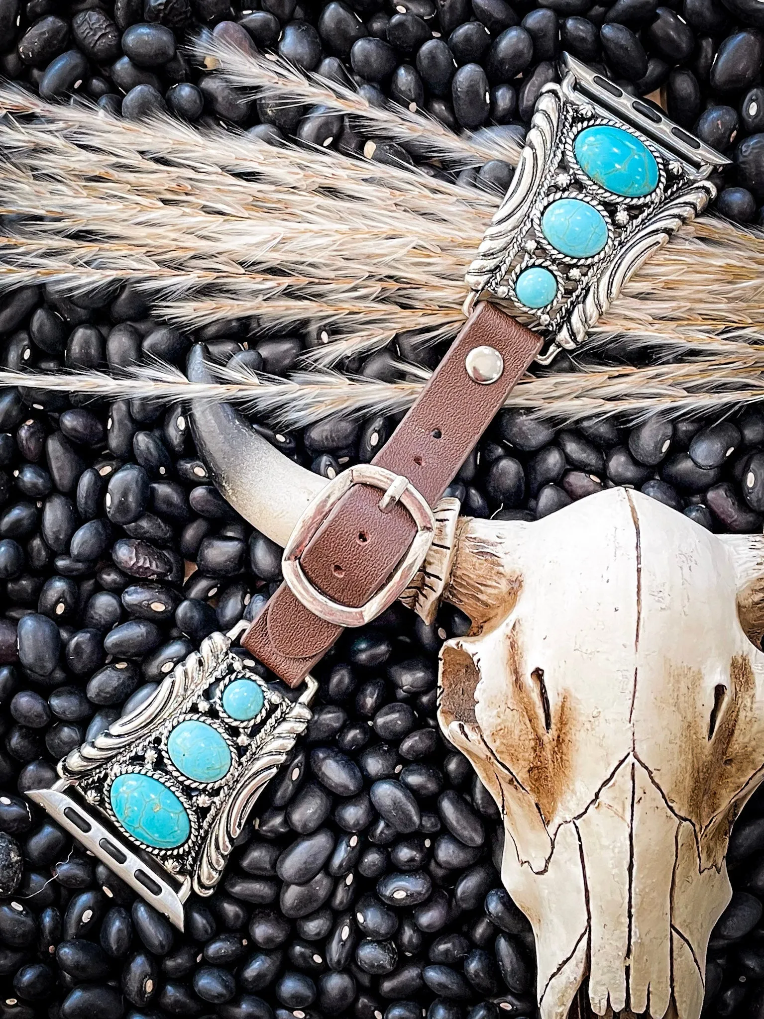Nellie Western Style Faux Turquoise and Leather Watch Band