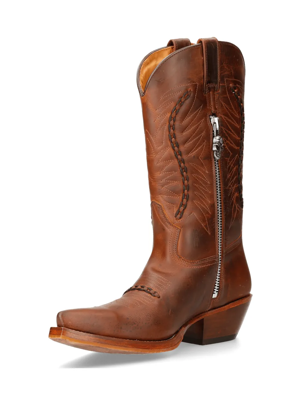NEW ROCK Men's Western Zip-Up Brown Leather Boots