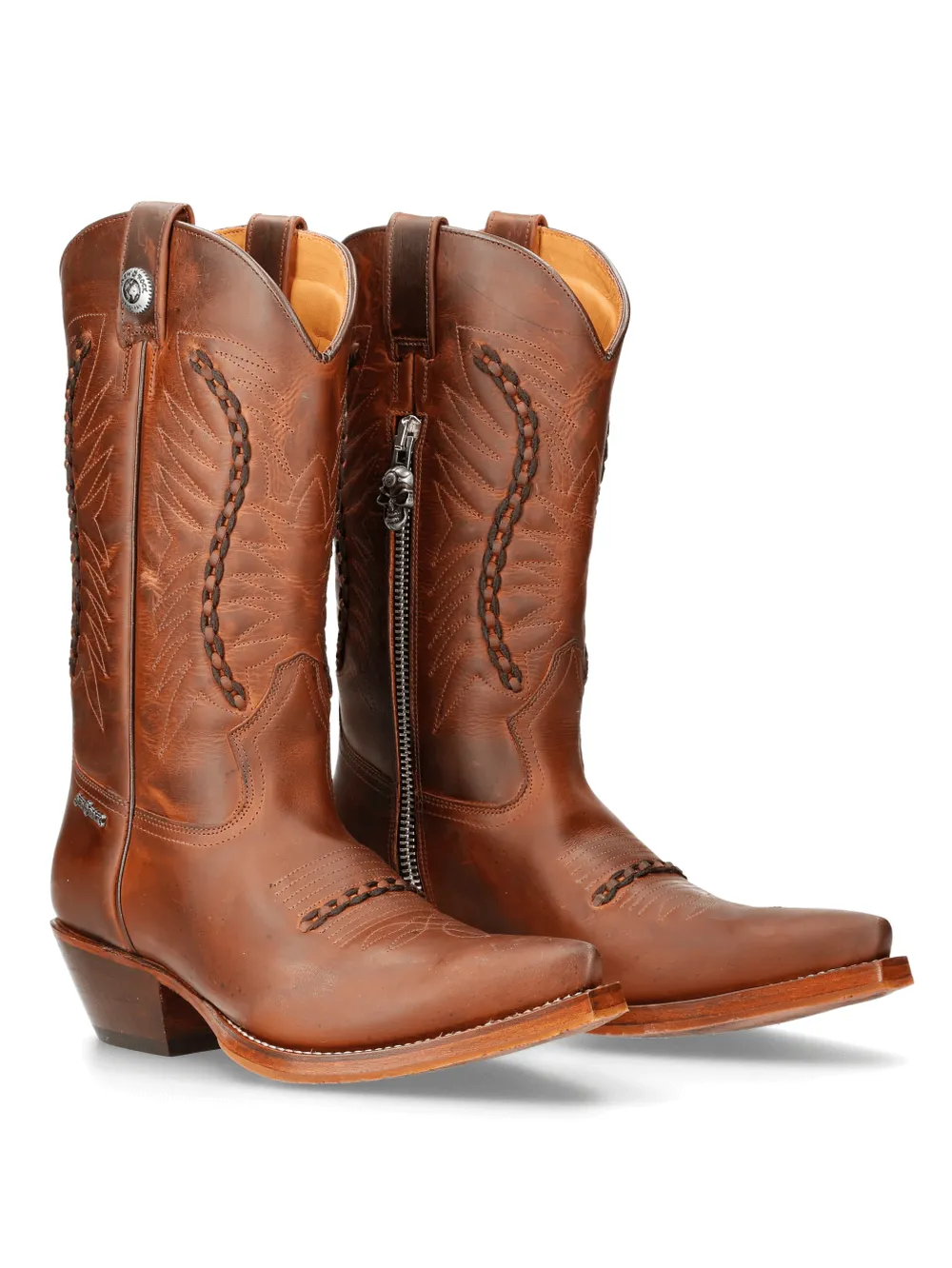 NEW ROCK Men's Western Zip-Up Brown Leather Boots