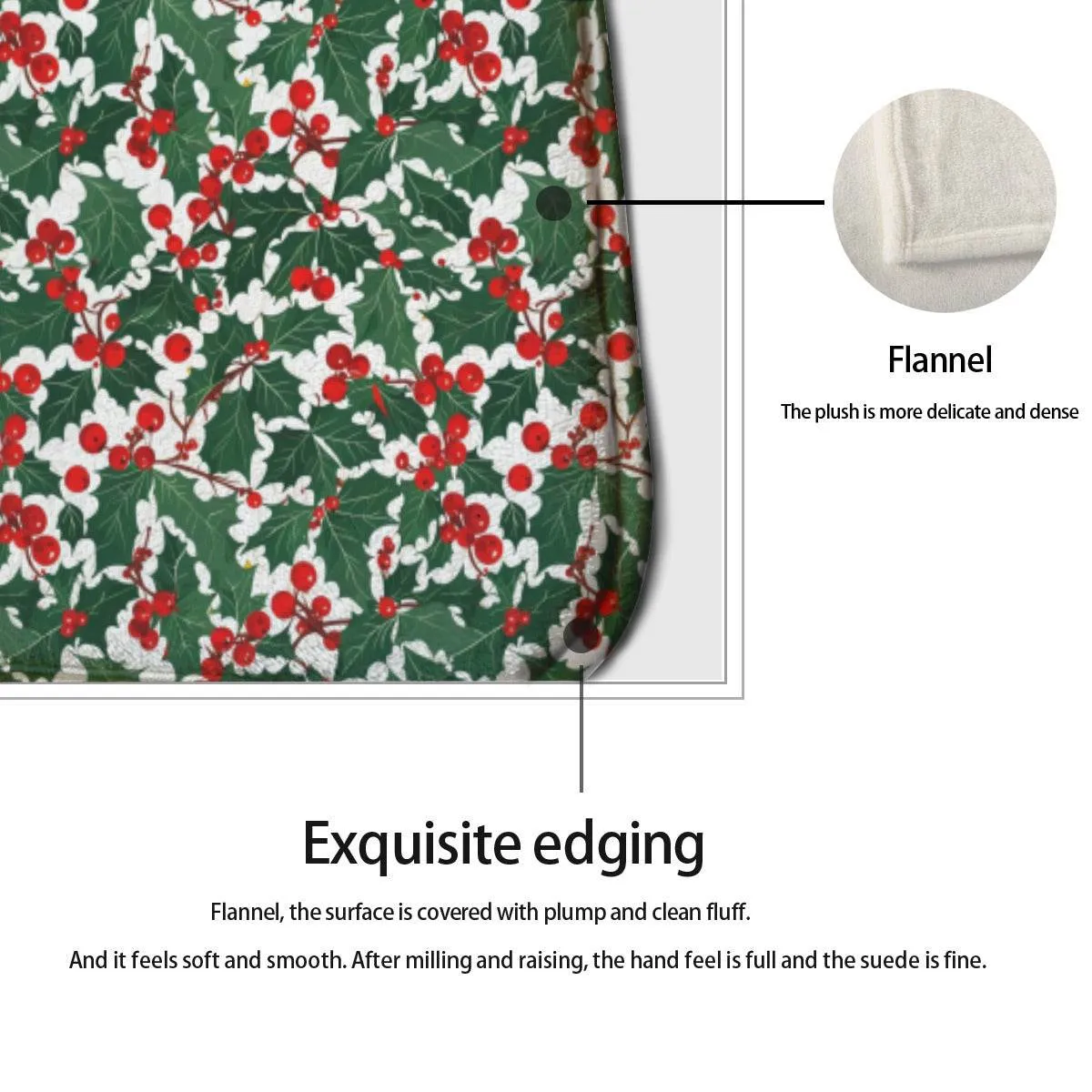 Non-slip two-piece M kitchen mat | Flannel - ChristmasHolly3-1