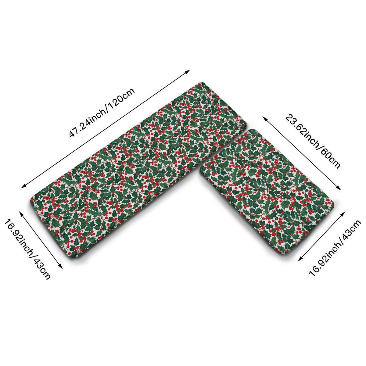 Non-slip two-piece M kitchen mat | Flannel - ChristmasHolly3-1