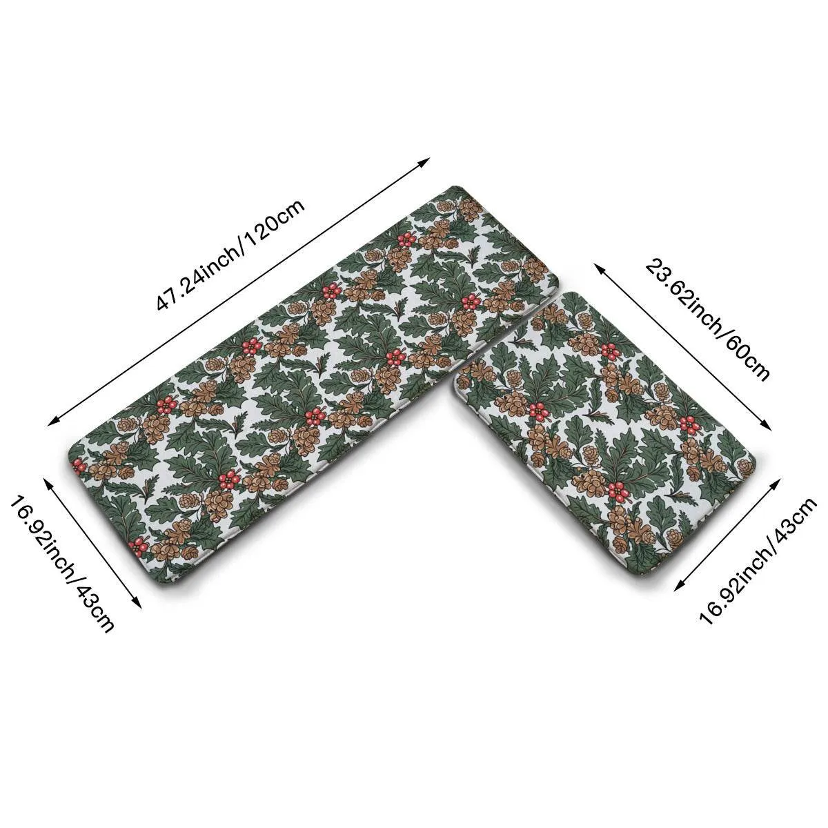 Non-slip two-piece M kitchen mat | Flannel - pineHolly2-1