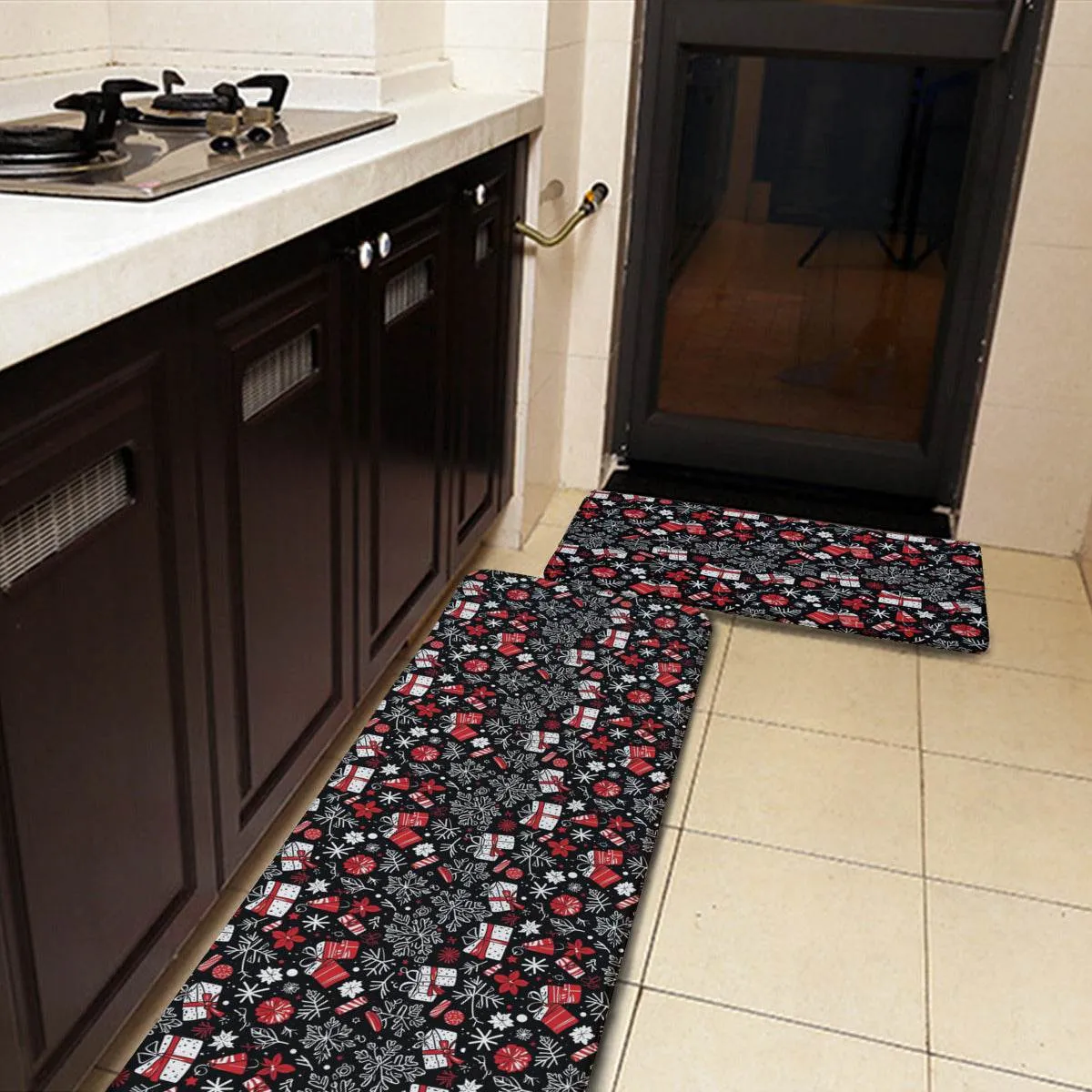 Non-slip two-piece M kitchen mat | Flannel - presents1-1
