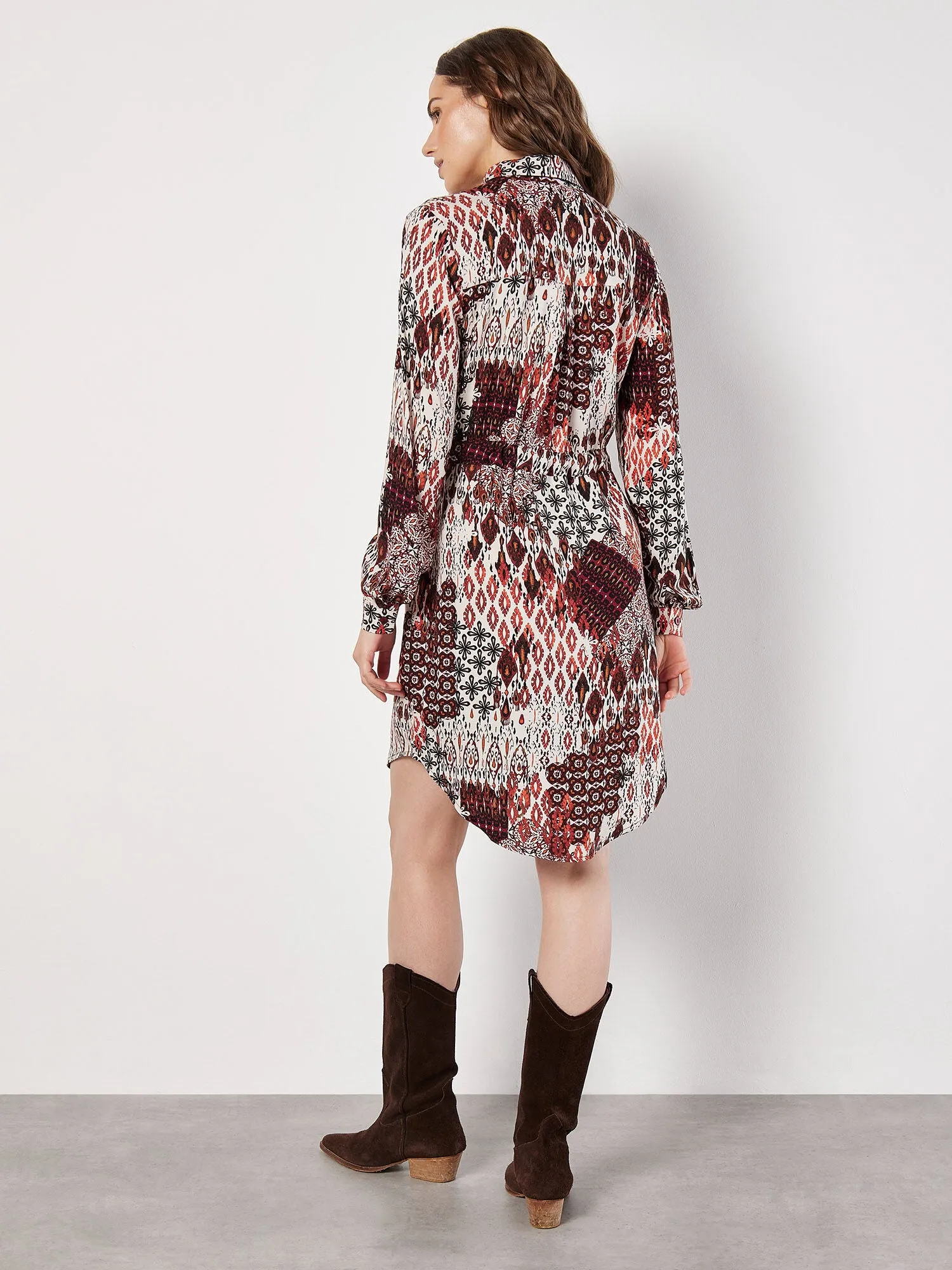 Patchwork Ikat Shirt Dress | Apricot - Clearance