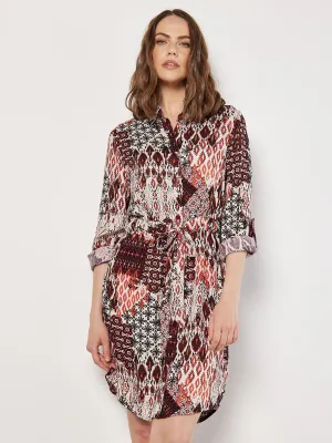 Patchwork Ikat Shirt Dress | Apricot - Clearance