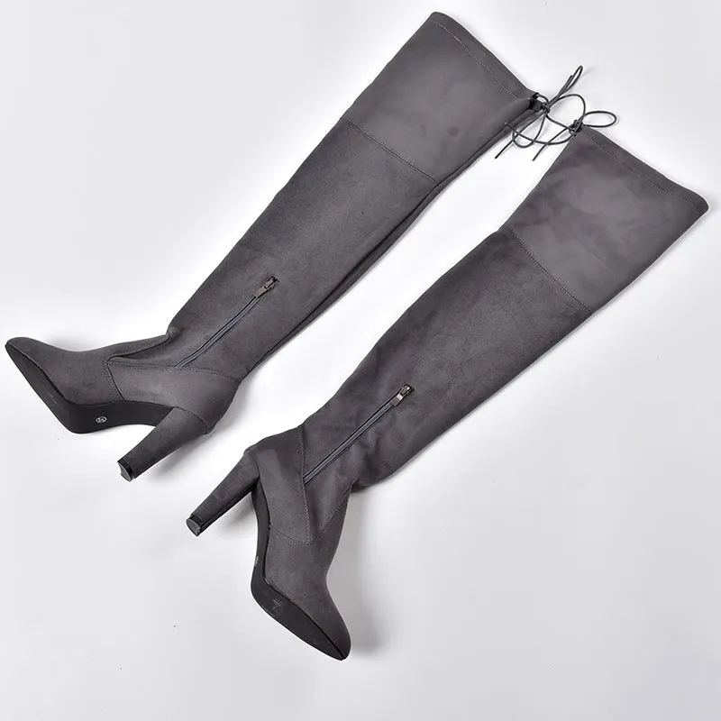Pointed Thick Heel Knee Stretch Boots