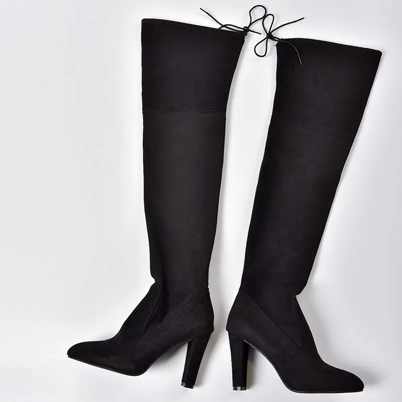 Pointed Thick Heel Knee Stretch Boots