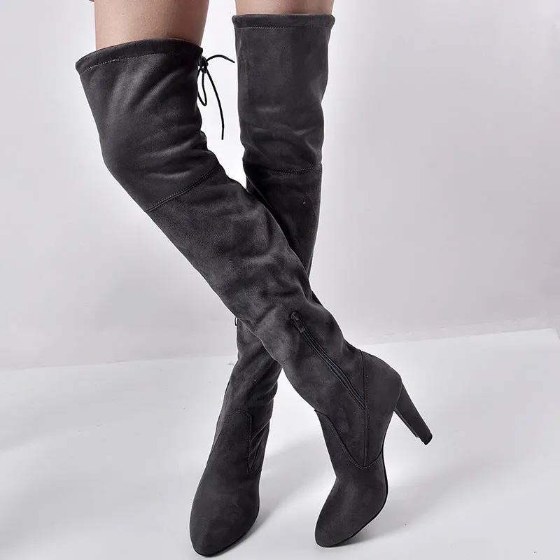 Pointed Thick Heel Knee Stretch Boots