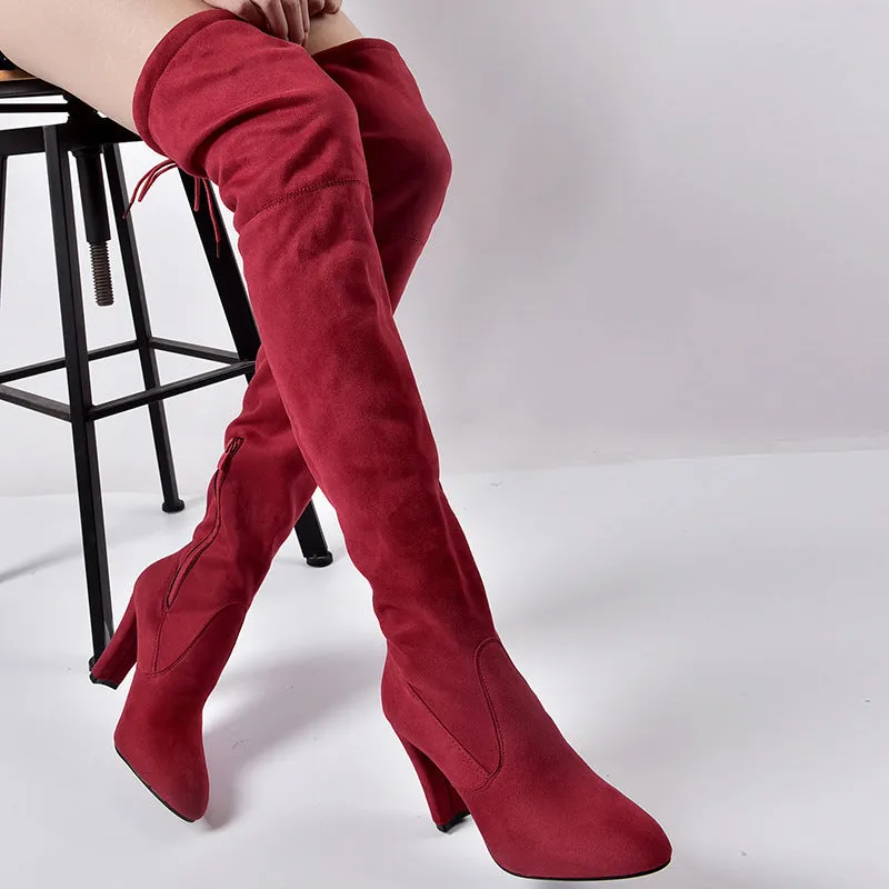 Pointed Thick Heel Knee Stretch Boots