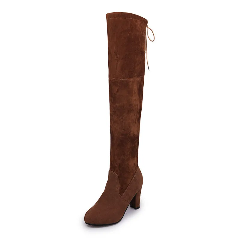 Pointed Thick Heel Knee Stretch Boots
