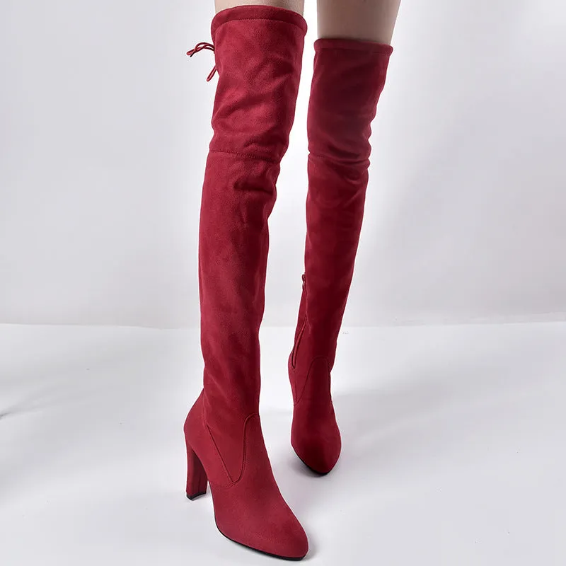 Pointed Thick Heel Knee Stretch Boots