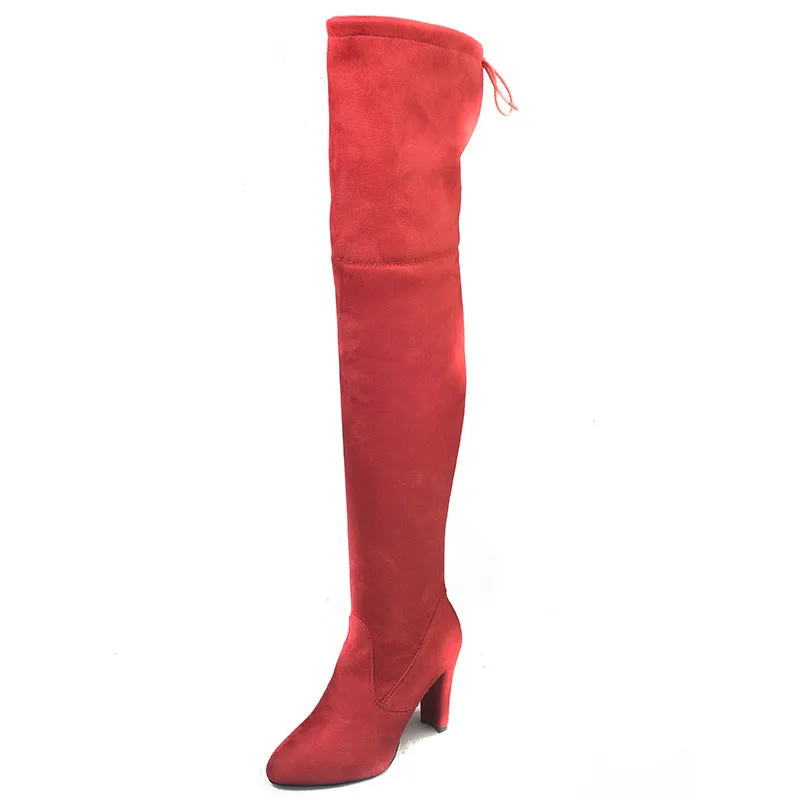 Pointed Thick Heel Knee Stretch Boots
