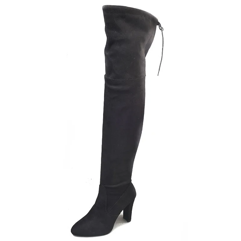 Pointed Thick Heel Knee Stretch Boots