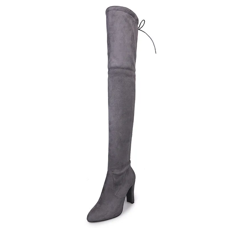 Pointed Thick Heel Knee Stretch Boots