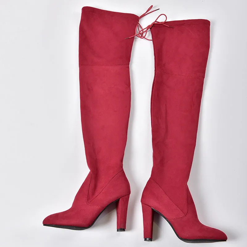 Pointed Thick Heel Knee Stretch Boots