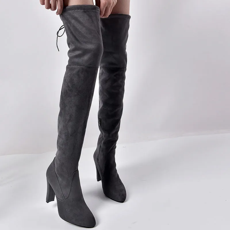 Pointed Thick Heel Knee Stretch Boots