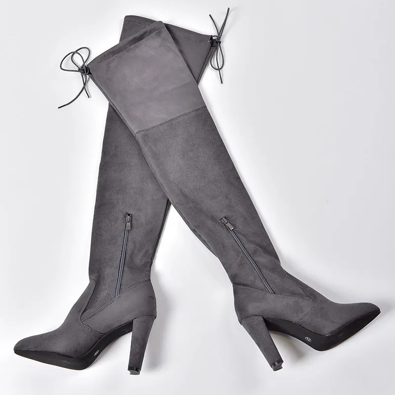 Pointed Thick Heel Knee Stretch Boots