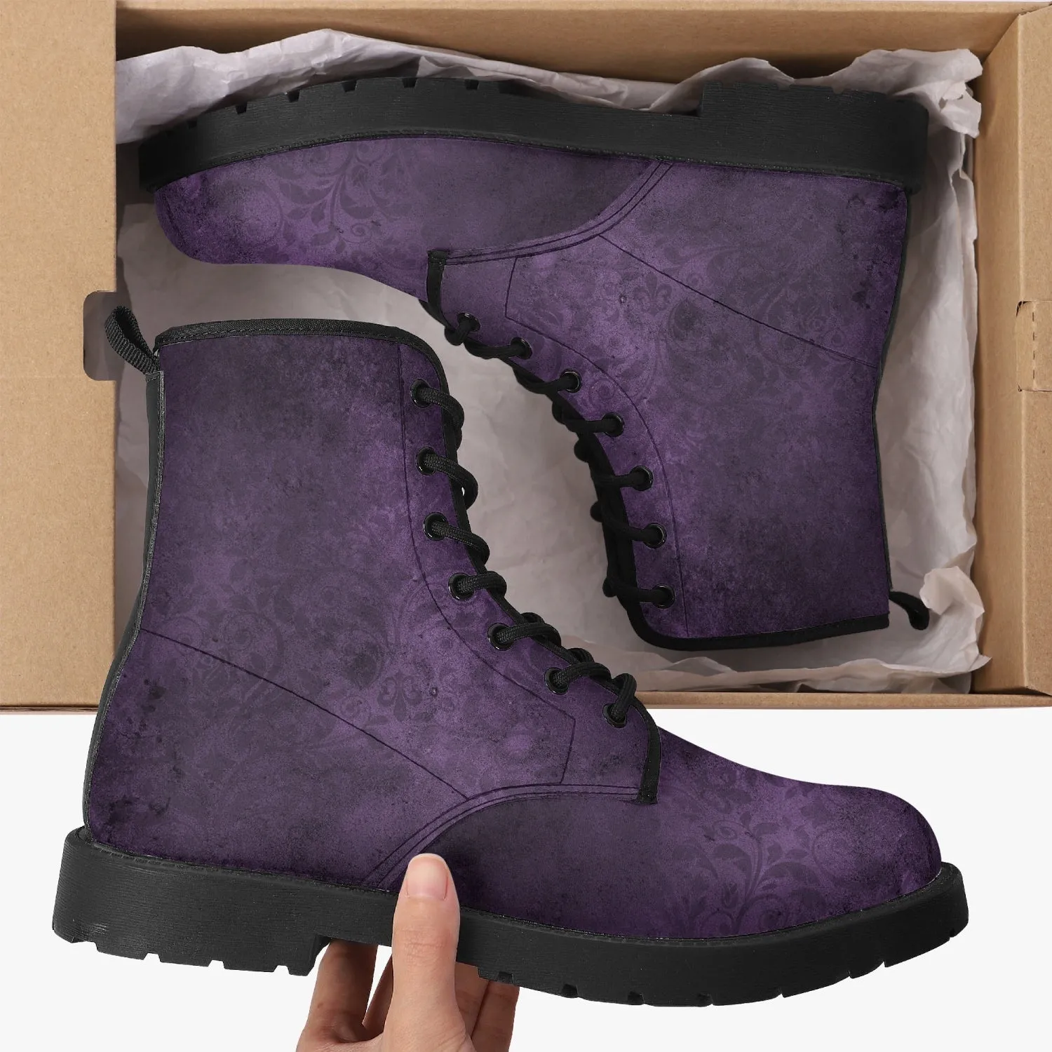 Purple Gothic Grunge Vegan leather Combat Boots - Vegan Leather Purple Boots (JPREG68)