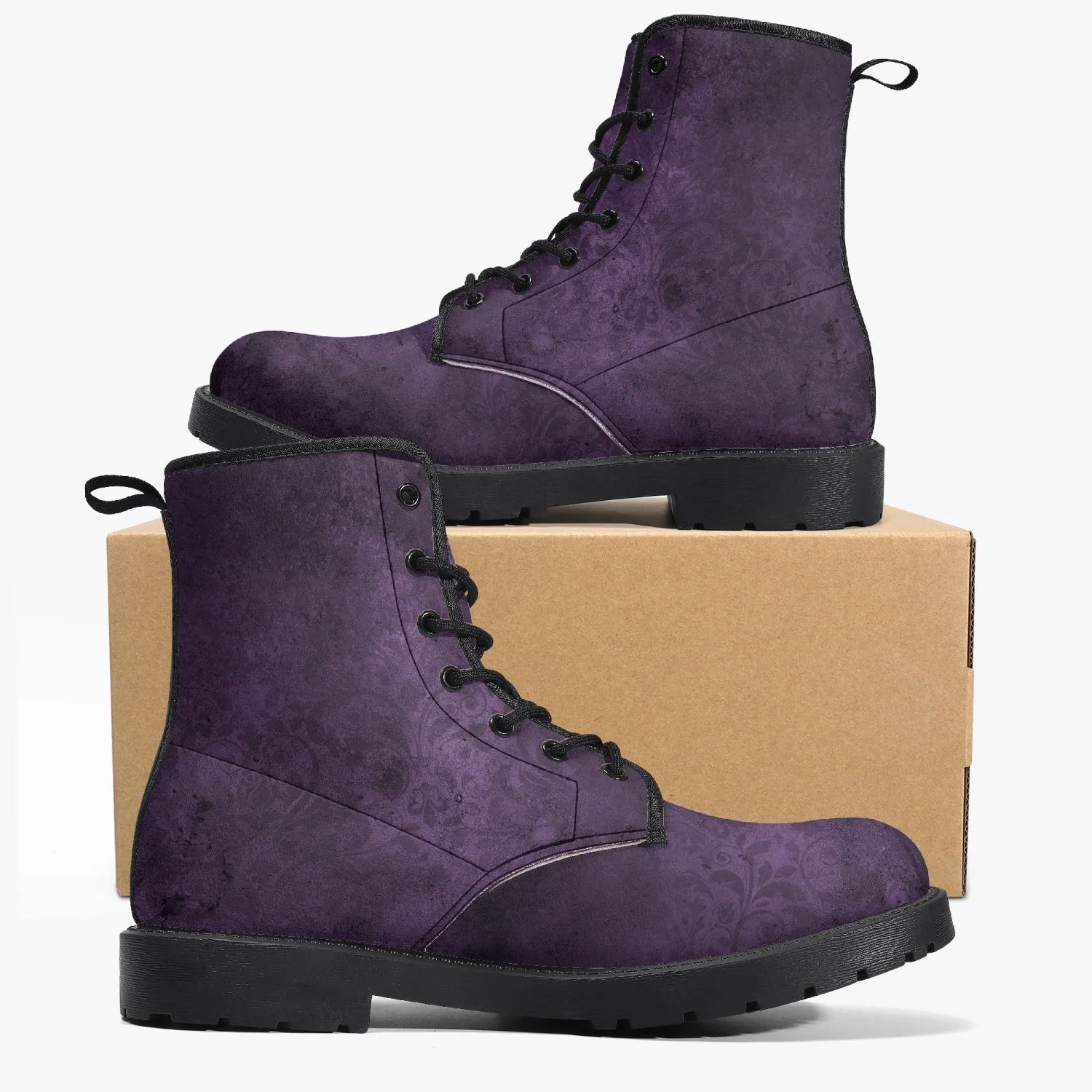 Purple Gothic Grunge Vegan leather Combat Boots - Vegan Leather Purple Boots (JPREG68)